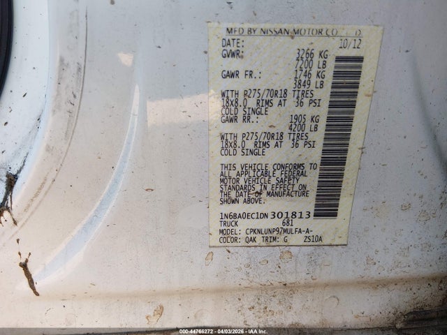 Aukcja sprzedaży 2013 Nissan Titan Pro-4x, vin: 1N6BA0EC1DN301813, numer aukcji: 44766272