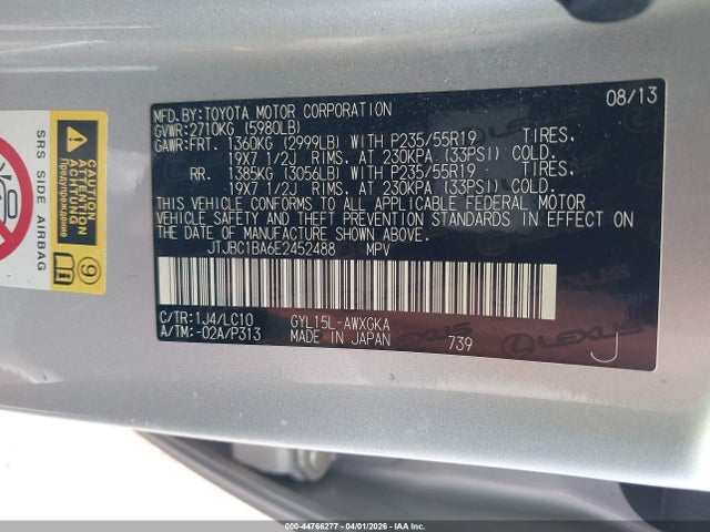 Продажа на аукционе авто 2014 Lexus Rx 450h, vin: JTJBC1BA6E2452488, номер лота: 44766277