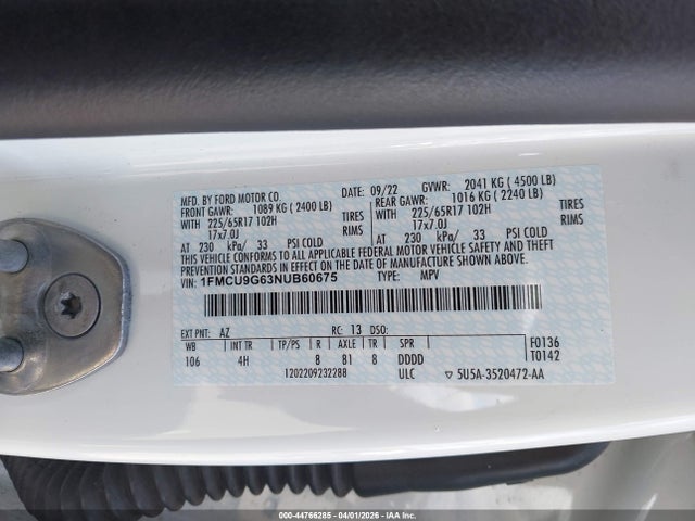 Продаж на аукціоні авто 2022 Ford Escape Se, vin: 1FMCU9G63NUB60675, номер лоту: 44766285