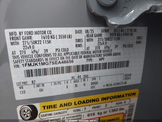 Продаж на аукціоні авто 2025 Ford Expedition Platinum Max, vin: 1FMJK1MG7SEA48656, номер лоту: 44766295