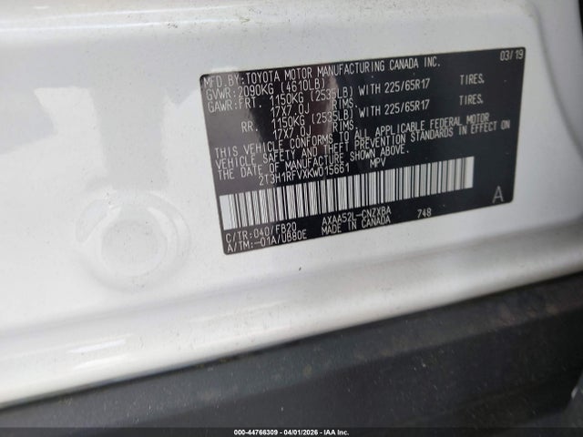 Продажа на аукционе авто 2019 Toyota Rav4 Le, vin: 2T3H1RFVXKW015661, номер лота: 44766309