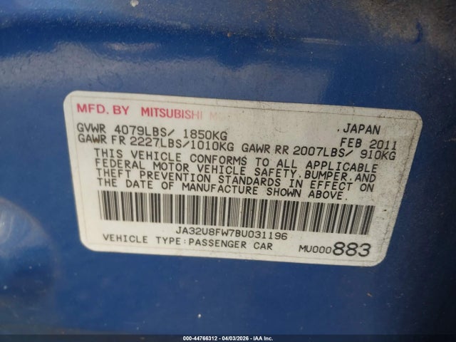2011 MITSUBISHI LANCER JA32U8FW7BU031196 Photo 8