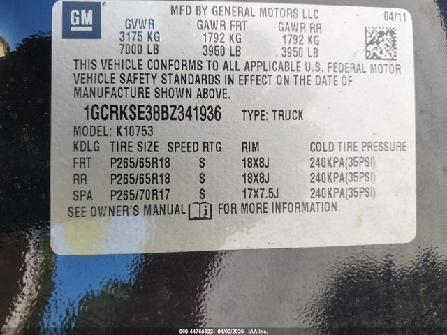 Продажа на аукционе авто 2011 Chevrolet Silverado 1500 Lt, vin: 1GCRKSE38BZ341936, номер лота: 44766322