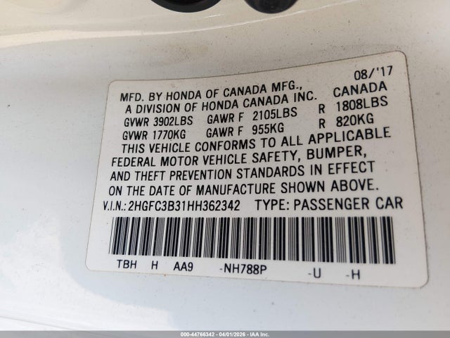 Honda Civic Ex-t 2017 2HGFC3B31HH362342 Image 9
