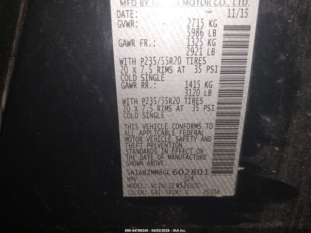 Nissan Pathfinder Platinum 2016 5N1AR2MM8GC602801 Image 9