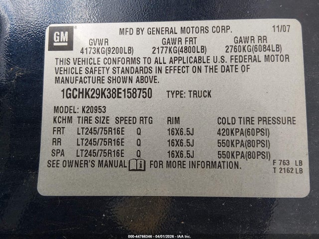 Продажа на аукционе авто 2008 Chevrolet Silverado 2500hd Lt1, vin: 1GCHK29K38E158750, номер лота: 44766346