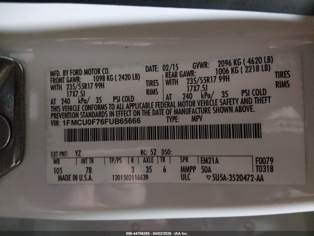 Ford ESCAPE S 2015 1FMCU0F76FUB65666 Image 9