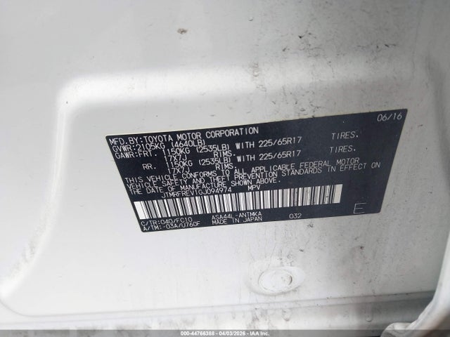 Aukcja sprzedaży 2016 Toyota Rav4 Xle, vin: JTMRFREV1GJ094974, numer aukcji: 44766388