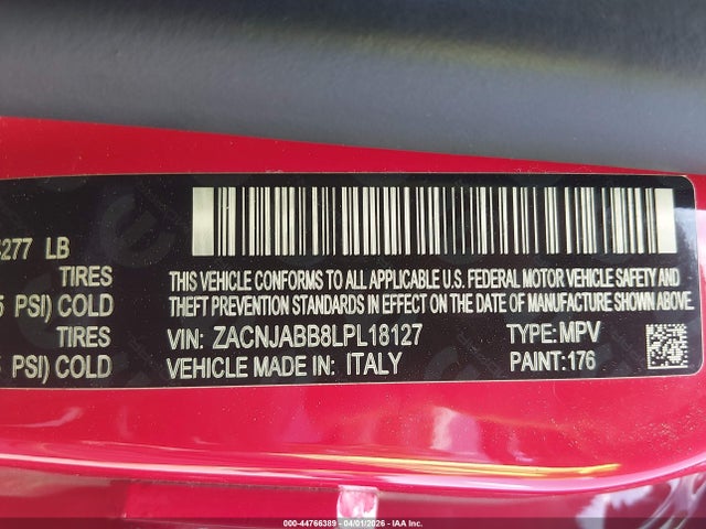 Aukcja sprzedaży 2020 Jeep Renegade Latitude Fwd, vin: ZACNJABB8LPL18127, numer aukcji: 44766389