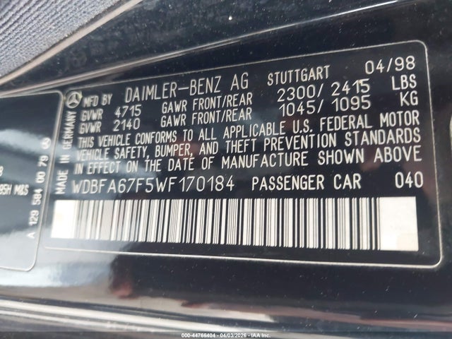 Продажа на аукционе авто 1998 Mercedes-benz Sl 500, vin: WDBFA67F5WF170184, номер лота: 44766404
