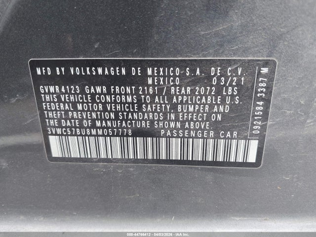 3VWC57BU8MM057778 Volkswagen Jetta 1.4t R-line/1.4t S/1.4t Se