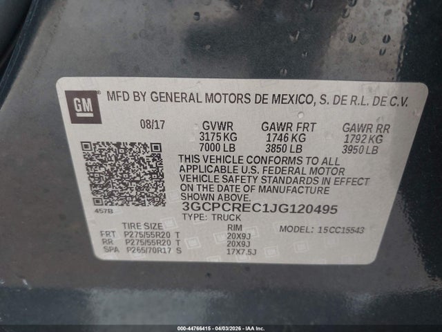 Продажа на аукционе авто 2018 Chevrolet Silverado 1500 1lt, vin: 3GCPCREC1JG120495, номер лота: 44766415