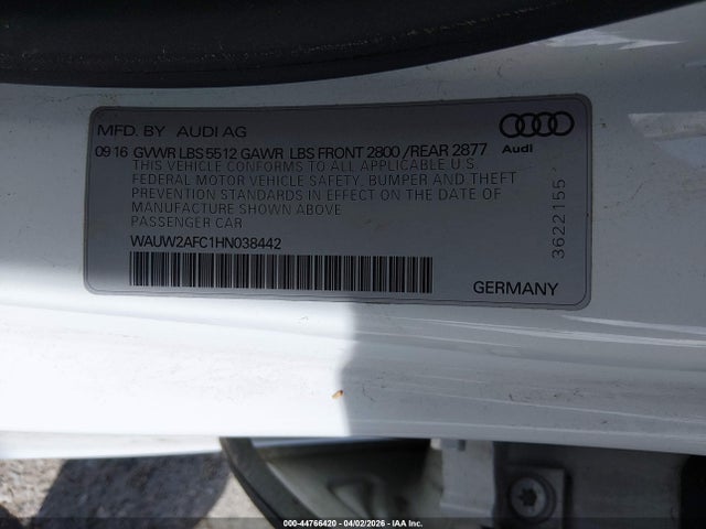 Aukcja sprzedaży 2017 Audi A7 3.0t Premium Plus, vin: WAUW2AFC1HN038442, numer aukcji: 44766420