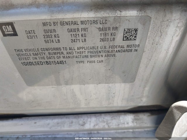 Продажа на аукционе авто 2011 Cadillac Cts Standard, vin: 1G6DL5ED1B0154451, номер лота: 44766428