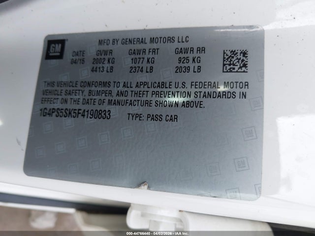 Продаж на аукціоні авто 2015 Buick Verano Leather Group, vin: 1G4PS5SK5F4190833, номер лоту: 44766440