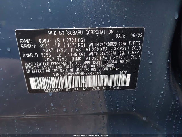 2023 Subaru Ascent Touring 7-passenger მანქანა იყიდება აუქციონზე, vin: 4S4WMAWD9P3447185, აუქციონის ნომერი: 44766446