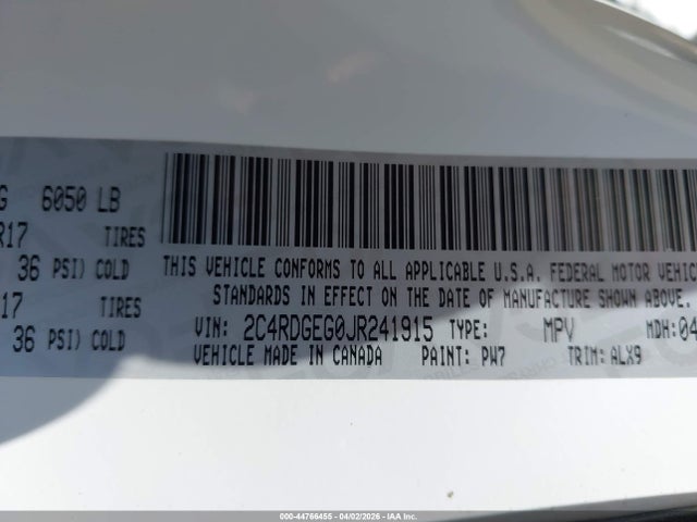 Продаж на аукціоні авто 2018 Dodge Grand Caravan Gt, vin: 2C4RDGEG0JR241915, номер лоту: 44766455