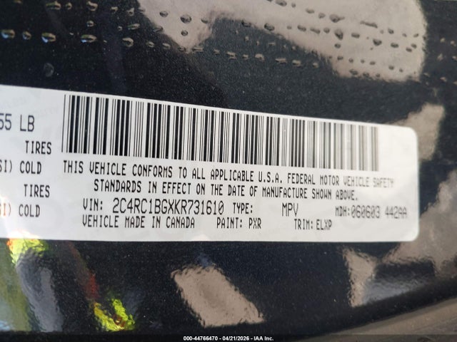 Продаж на аукціоні авто 2019 Chrysler Pacifica Touring L, vin: 2C4RC1BGXKR731610, номер лоту: 44766470
