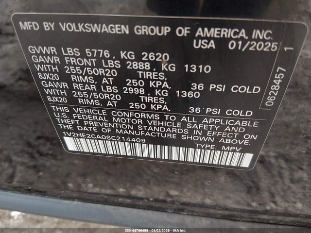 Продаж на аукціоні авто 2025 Volkswagen Atlas Cross Sport 2.0t Se W/technology, vin: 1V2HE2CA0SC214409, номер лоту: 44766485