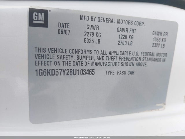 Продажа на аукционе авто 2008 Cadillac Dts 1sc, vin: 1G6KD57Y28U103465, номер лота: 44766506