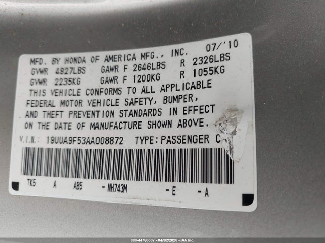 Продажа на аукционе авто 2010 Acura Tl 3.7, vin: 19UUA9F53AA008872, номер лота: 44766507