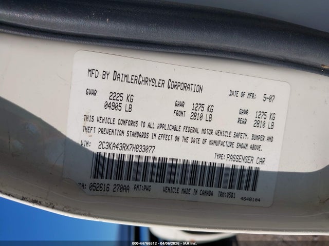 Продажа на аукционе авто 2007 Chrysler 300, vin: 2C3KA43RX7H833077, номер лота: 44766512