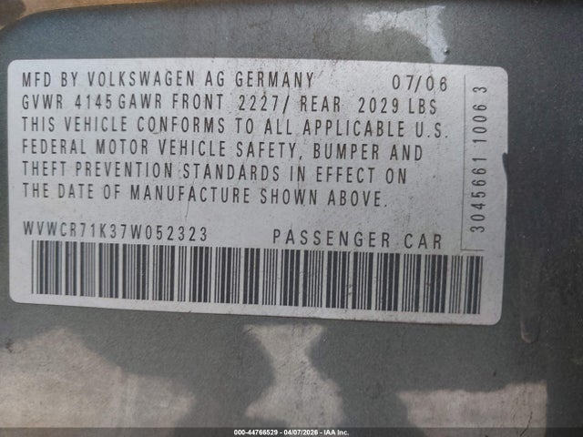 Продаж на аукціоні авто 2007 Volkswagen Rabbit 4-door, vin: WVWCR71K37W052323, номер лоту: 44766529