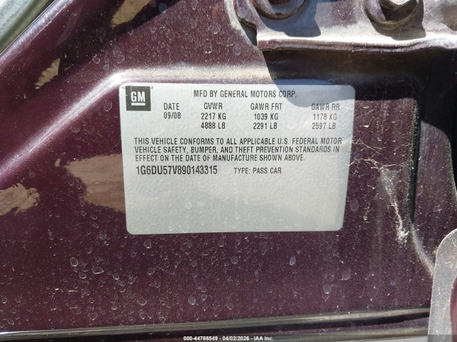 Продажа на аукционе авто 2009 Cadillac Cts Standard, vin: 1G6DU57V890143315, номер лота: 44766549