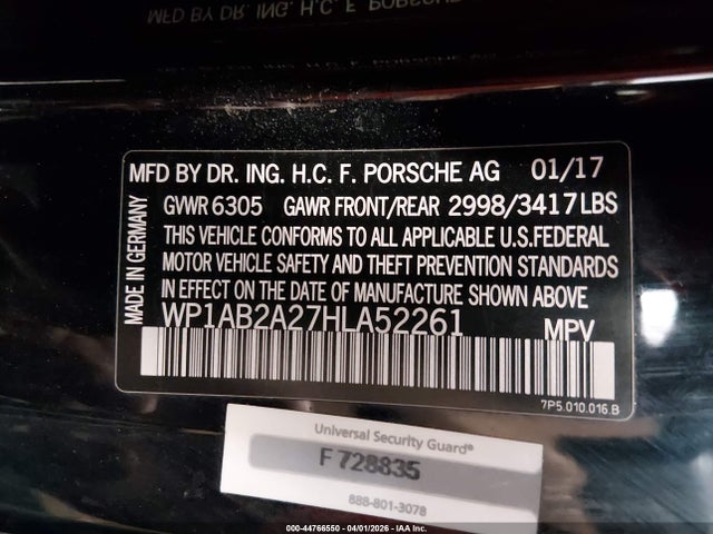 Продажа на аукционе авто 2017 Porsche Cayenne S, vin: WP1AB2A27HLA52261, номер лота: 44766550