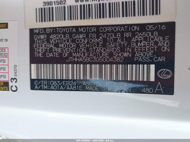 Aukcja sprzedaży 2016 Lexus Rc 200t, vin: JTHHA5BC3G5004382, numer aukcji: 44766551