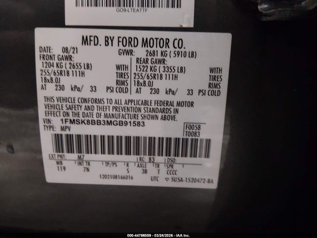 2021 FORD EXPLORER 1FMSK8BB3MGB91583 Photo 8