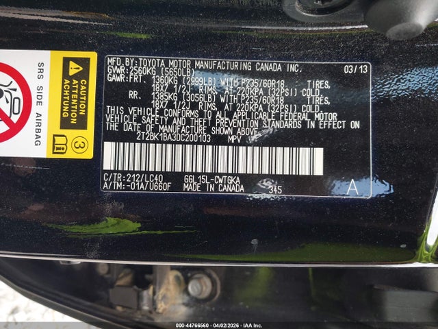 Продаж на аукціоні авто 2013 Lexus Rx 350, vin: 2T2BK1BA3DC200103, номер лоту: 44766560