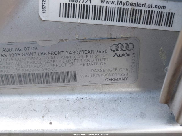 Aukcja sprzedaży 2009 Audi A4 2.0t Premium, vin: WAULF78K89N014333, numer aukcji: 44766563
