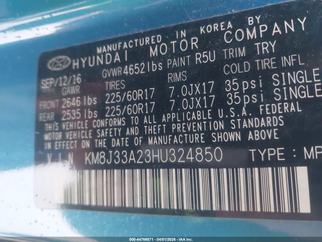 2017 HYUNDAI TUCSON KM8J33A23HU324850 Photo 8