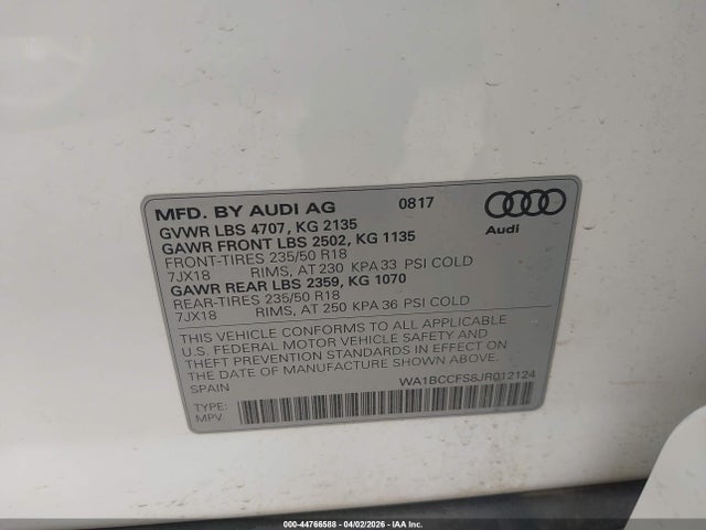 WA1BCCFS8JR012124 Audi Q3 2.0t Premium/2.0t Sport Premium