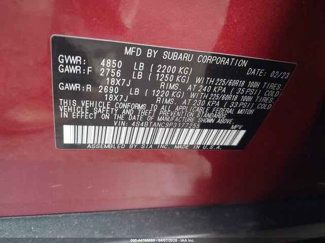 2023 SUBARU OUTBACK 4S4BTANC9P3177255 Photo 8