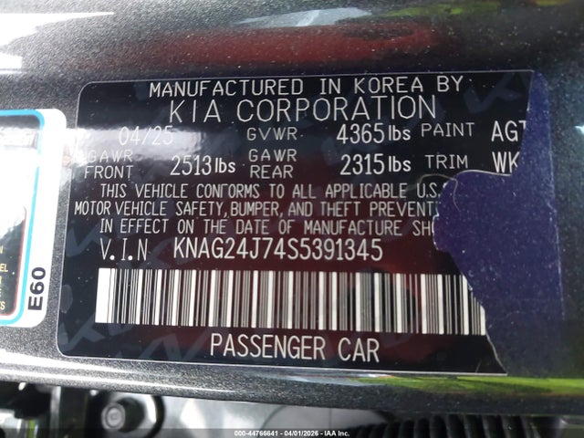 Продаж на аукціоні авто 2025 Kia K5 Lxs, vin: KNAG24J74S5391345, номер лоту: 44766641