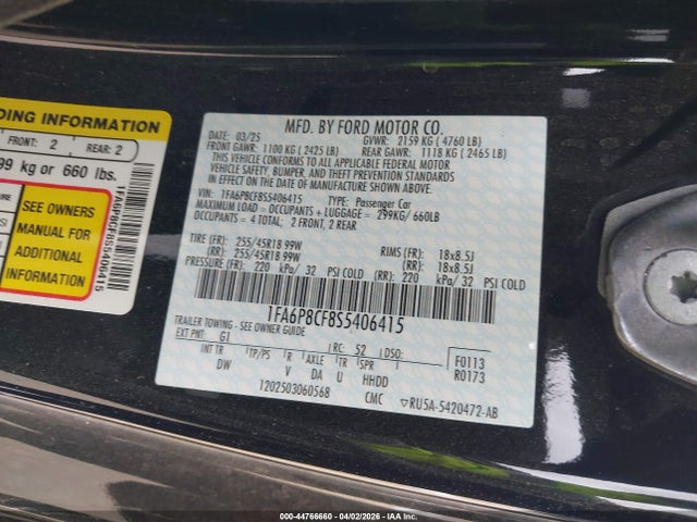 Продаж на аукціоні авто 2025 Ford Mustang Gt Fastback, vin: 1FA6P8CF8S5406415, номер лоту: 44766660