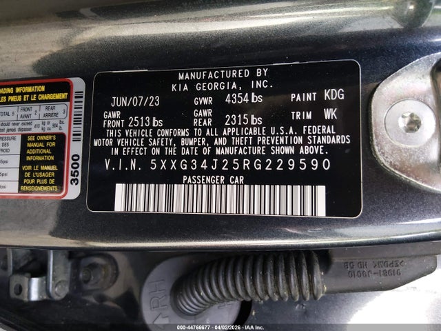Aukcja sprzedaży 2024 Kia K5 Ex, vin: 5XXG34J25RG229590, numer aukcji: 44766677