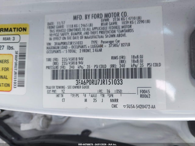 2018 FORD FUSION HYBRID 3FA6P0RU7JR151033 Photo 8