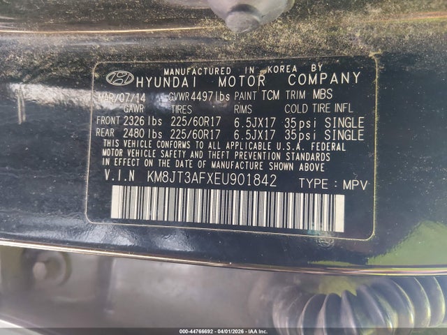 KM8JT3AFXEU901842 Hyundai TUCSON GLS