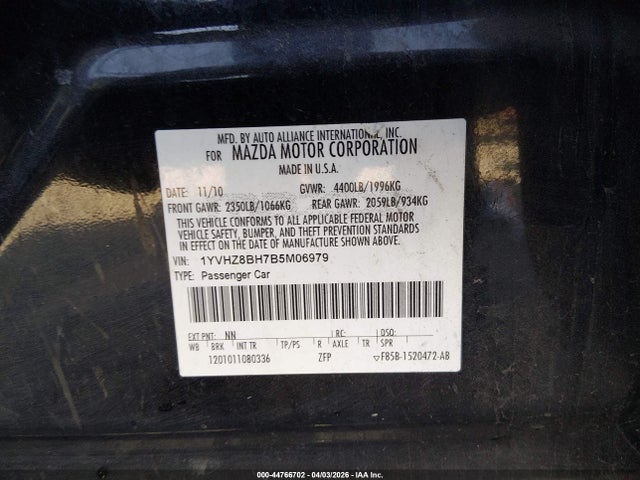 Продажа на аукционе авто 2011 Mazda Mazda6 I Sport, vin: 1YVHZ8BH7B5M06979, номер лота: 44766702
