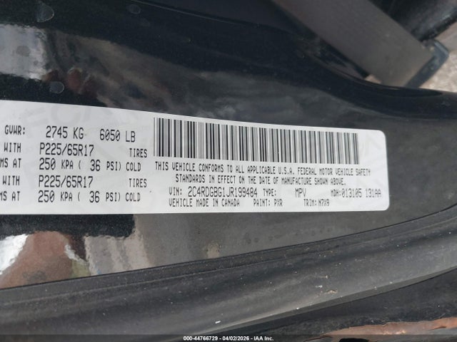 Aukcja sprzedaży 2018 Dodge Grand Caravan Se Plus, vin: 2C4RDGBG1JR199484, numer aukcji: 44766729