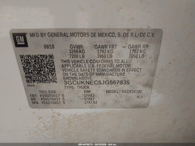 Продаж на аукціоні авто 2018 Chevrolet Silverado 1500 Wt, vin: 3GCUKNEC5JG557835, номер лоту: 44766731