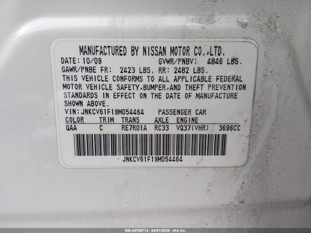 2009 Infiniti G37x მანქანა იყიდება აუქციონზე, vin: JNKCV61F19M054464, აუქციონის ნომერი: 44766774