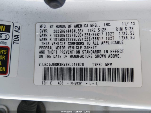 Honda CR-V EX 2014 5J6RM3H53EL016979 Image 9