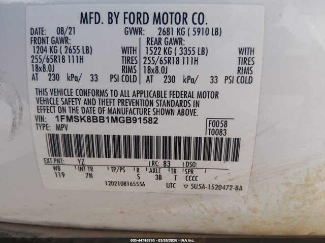 2021 FORD EXPLORER 1FMSK8BB1MGB91582 Photo 8