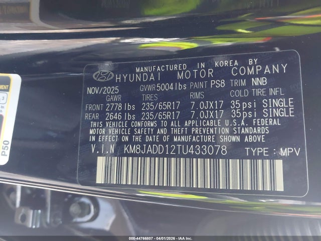 Aukcja sprzedaży 2026 Hyundai Tucson Hybrid Blue Se, vin: KM8JADD12TU433078, numer aukcji: 44766807