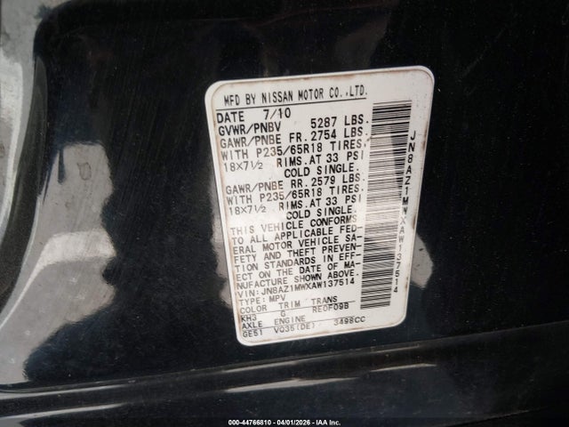 2010 NISSAN MURANO JN8AZ1MWXAW137514 Photo 8
