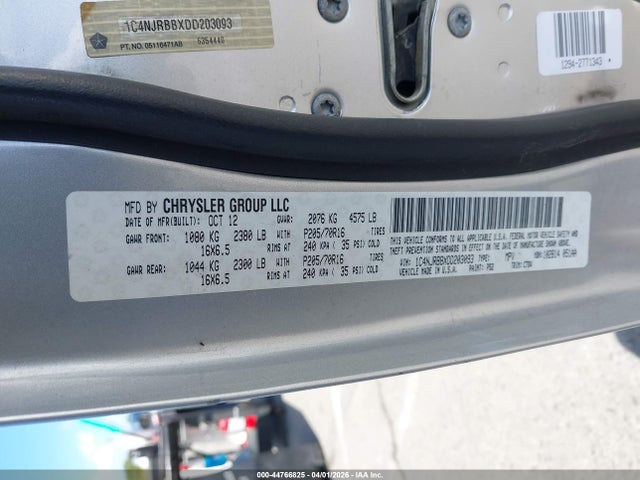 2013 Jeep Patriot Sport მანქანა იყიდება აუქციონზე, vin: 1C4NJRBBXDD203093, აუქციონის ნომერი: 44766825